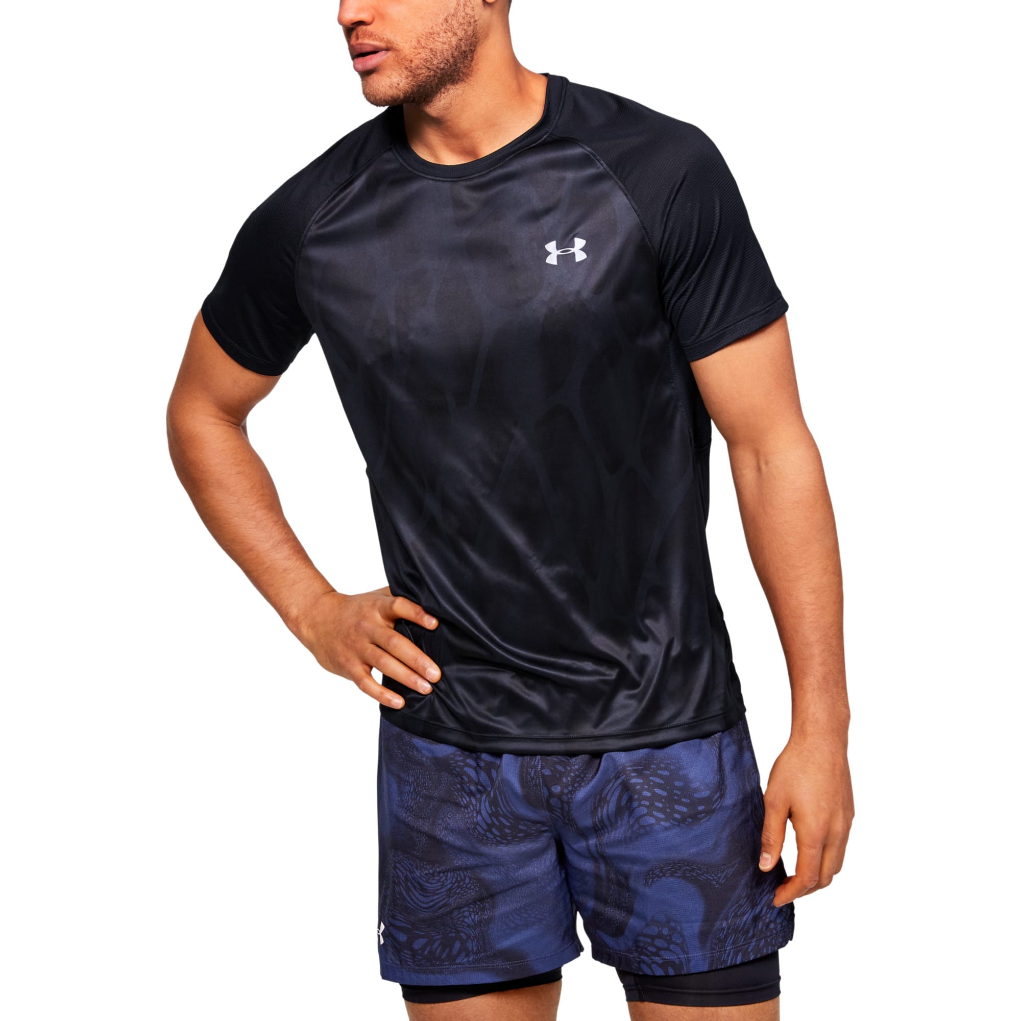 Mænds Under Armour - Qualifier ISO-CHILL Printed Short Sleeve - Sort XXL thumbnail