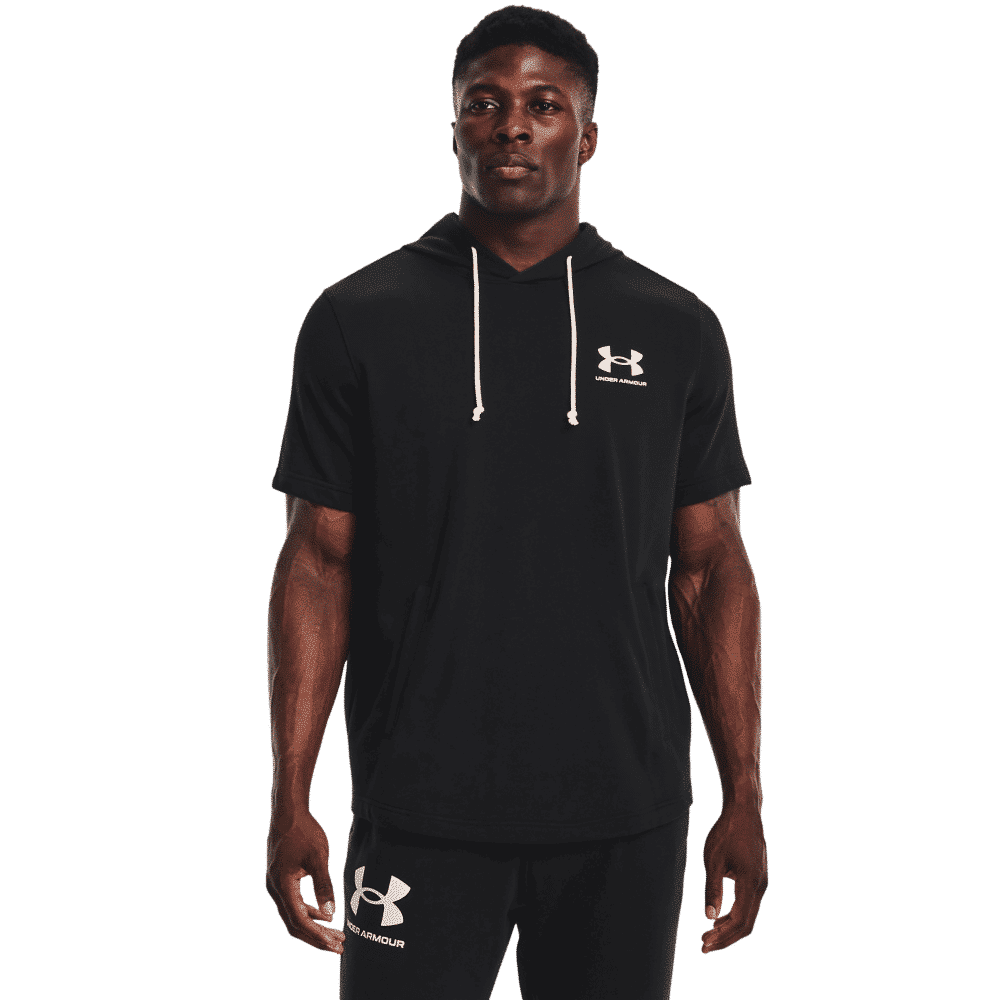 Mænds Under Armour - Rival Terry Short Sleeve Hoodie - Black M thumbnail