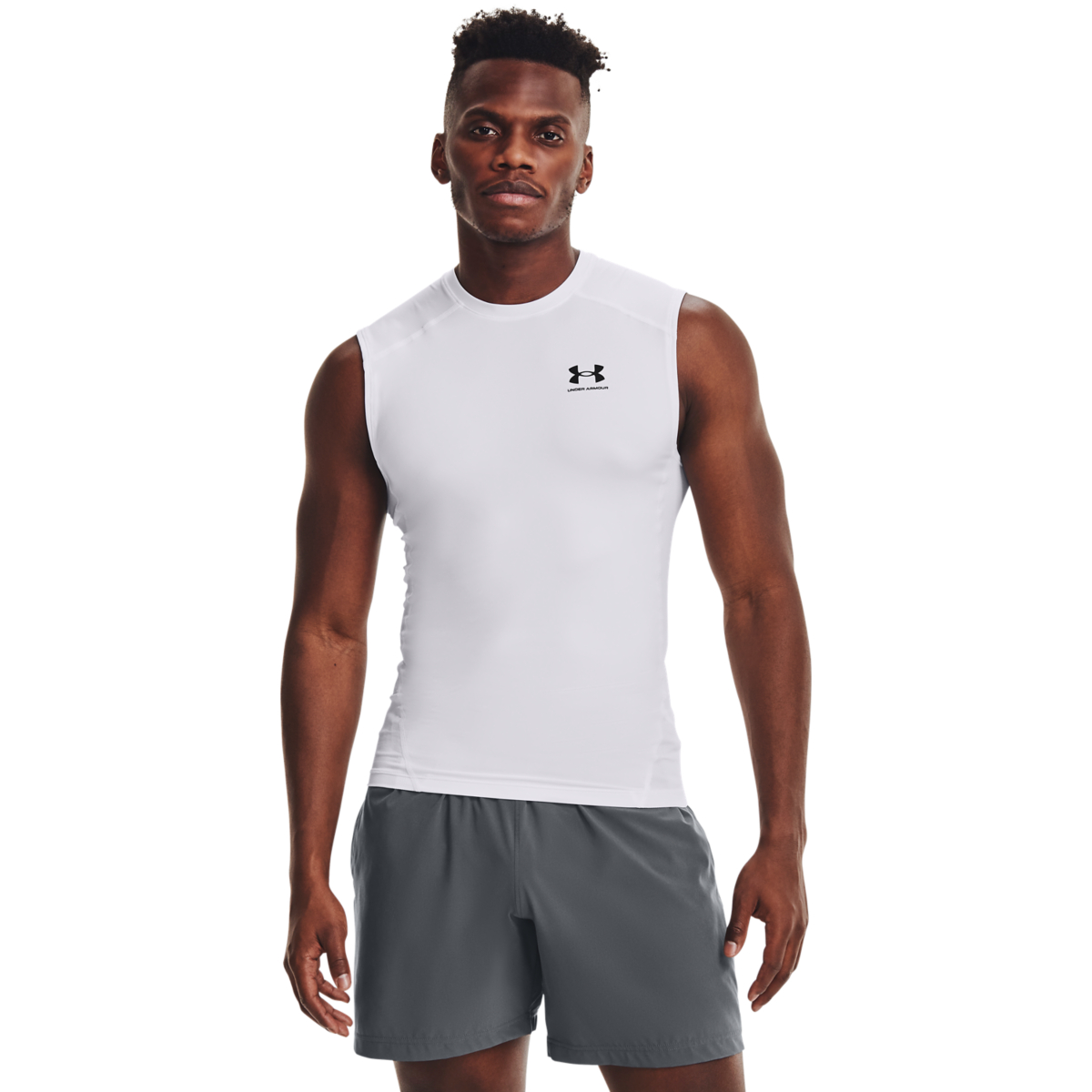 Mænds Under Armour - Compression Sleeveless T-shirt - White M thumbnail
